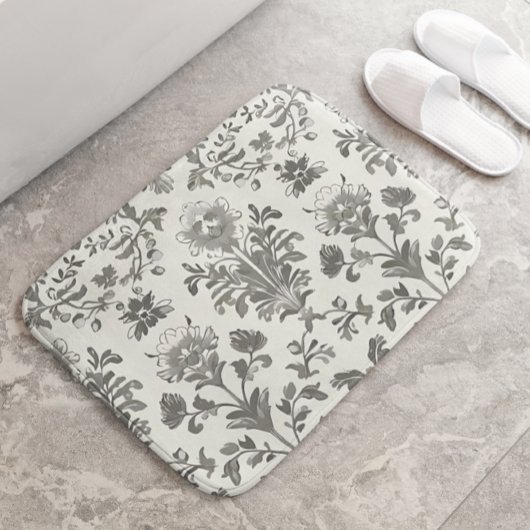 Victoriaanse Damast Bloem Wit Vintage Badmat
