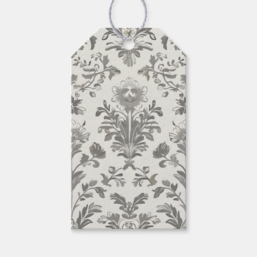 Victoriaanse Damast Bloem Wit Vintage Bruiloft Cadeaulabel (Voorkant)