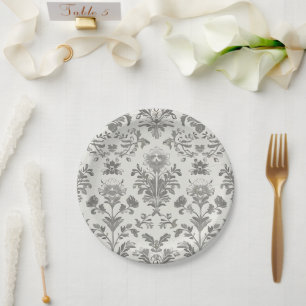 Victoriaanse Damast Bloem Wit Vintage Bruiloft Papieren Bordje