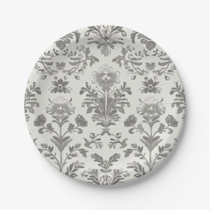 Victoriaanse Damast Bloem Wit Vintage Bruiloft Papieren Bordje