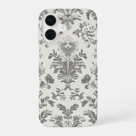 Victoriaanse Damast Bloem Wit Vintage iPhone 16 Hoesje