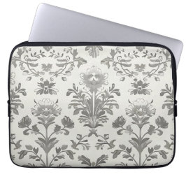 Victoriaanse Damast Bloem Wit Vintage Laptop Sleeve