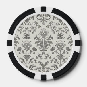 Victoriaanse Damast Bloem Wit Vintage Poker Chips
