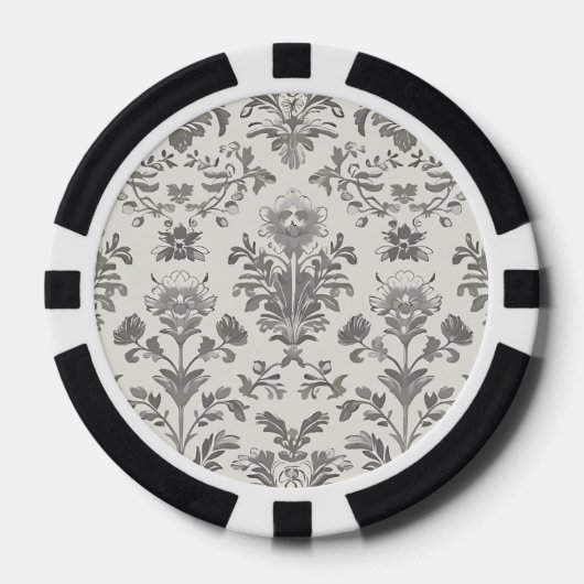 Victoriaanse Damast Bloem Wit Vintage Poker Chips (Voorkant)