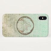 Victoriaanse damast script gold groen elegant Case-Mate iPhone case (Achterkant (horizontaal))