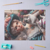 Victoriaanse dame met blauwe hoed en kat Vloeipapi Tissuepapier (Craft)