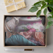 Victoriaanse dame met blauwe hoed en kat Vloeipapi Tissuepapier (Geschenk)