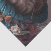 Victoriaanse dame met blauwe hoed en kat Vloeipapi Tissuepapier (Detail)