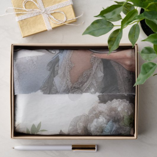 Victoriaanse dame met bloemenhoed theepartij  tissuepapier (Geschenk)