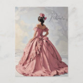 Victoriaanse dame mooie roze jurk vintage persoonl briefkaart (Voorkant)