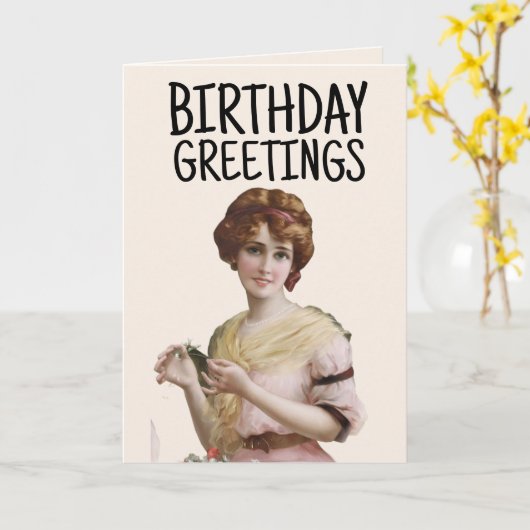 VICTORIAANSE DAME OUDERWETSE Wenskaarten kaart (Gele Bloem)