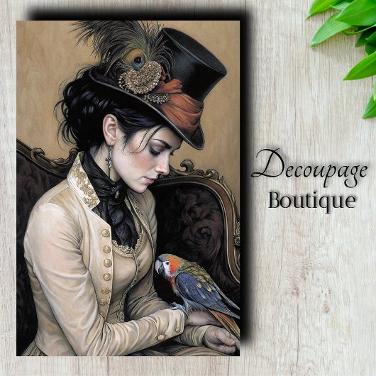 Victoriaanse Dame Papegaai Decoupage Tissuepapier