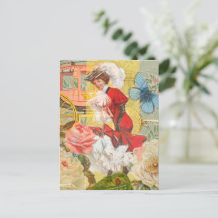 Victoriaanse dame vrouw elegante rijke rode illust briefkaart