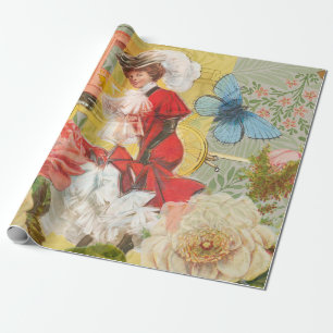 Victoriaanse dame vrouw elegante rijke rode illust cadeaupapier