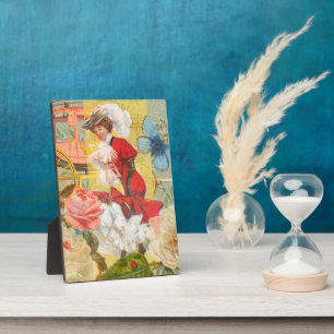 Victoriaanse dame vrouw elegante rijke rode illust fotoplaat