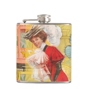 Victoriaanse dame vrouw elegante rijke rode illust heupfles