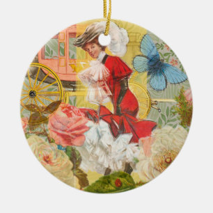 Victoriaanse dame vrouw elegante rijke rode illust keramisch ornament