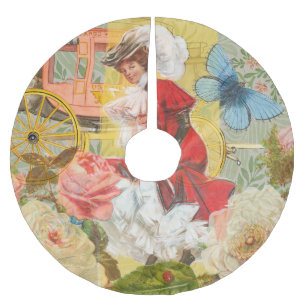 Victoriaanse dame vrouw elegante rijke rode illust kerstboom rok