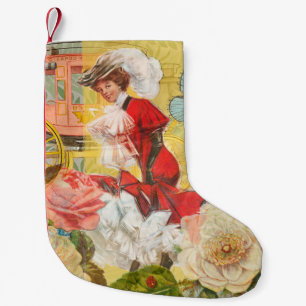 Victoriaanse dame vrouw elegante rijke rode illust kleine kerstsok