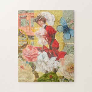 Victoriaanse dame vrouw elegante rijke rode illust legpuzzel