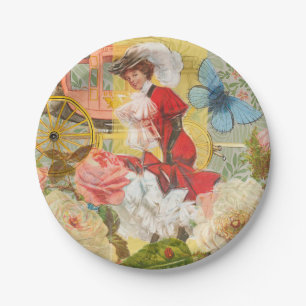 Victoriaanse dame vrouw elegante rijke rode illust papieren bordje