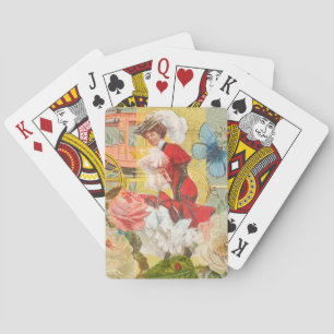 Victoriaanse dame vrouw elegante rijke rode illust pokerkaarten