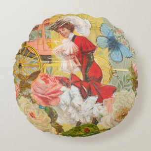 Victoriaanse dame vrouw elegante rijke rode illust rond kussen