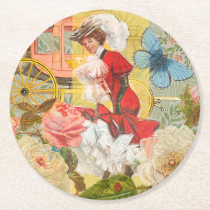 Victoriaanse dame vrouw elegante rijke rode illust ronde kartonnen onderzetter