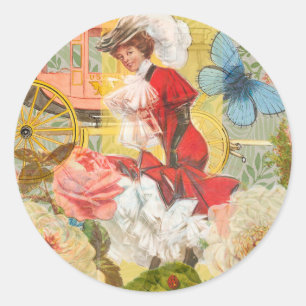 Victoriaanse dame vrouw elegante rijke rode illust ronde sticker