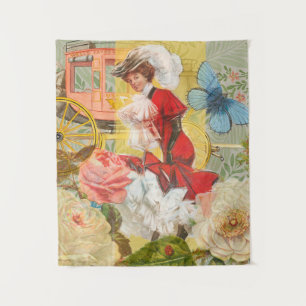 Victoriaanse dame vrouw elegante rijke rode illust wandkleed