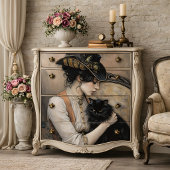 Victoriaanse Dame Zwarte Kat Decoupage Tissuepapier