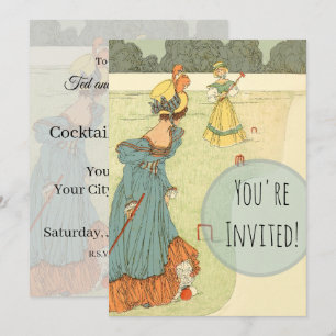 Victoriaanse Dames Croquet Antieke Tuinfeest Kaart