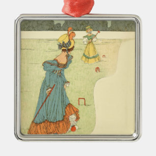 Victoriaanse Dames Croquet Antieke Tuinfeest Metalen Ornament