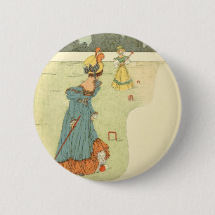 Victoriaanse Dames Croquet Antieke Tuinfeest Ronde Button 5,7 Cm
