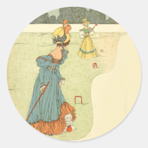 Victoriaanse Dames Croquet Antieke Tuinfeest Ronde Sticker