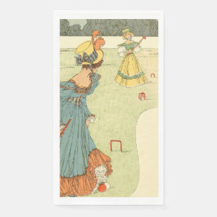Victoriaanse Dames Croquet Antieke Tuinfeest Servet