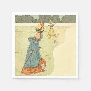 Victoriaanse Dames Croquet Antieke Tuinfeest Servet