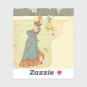 Victoriaanse Dames Croquet Antieke Tuinfeest Sticker