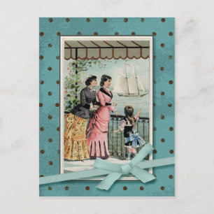 Victoriaanse dames en meisje vintage reproductie briefkaart