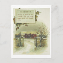 Victoriaanse december-winterscène en kerstgedicht