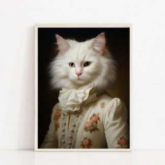 Victoriaanse Dieren Portret Koninklijke Witte Kat  Poster