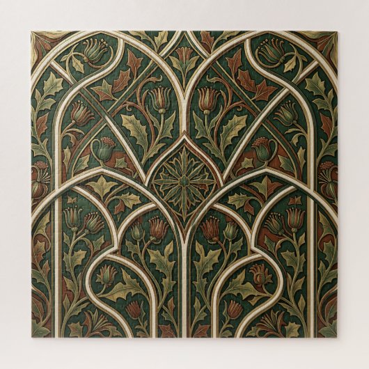 Victoriaanse Distel Bloempatroon Donkergroen Legpuzzel (Verticaal)