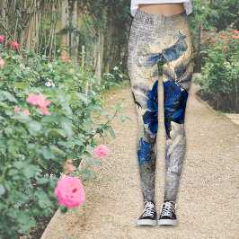 Victoriaanse donkerblauwe roos Ephemera vintage ch Leggings