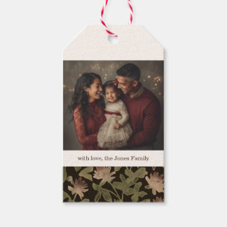 Victoriaanse donkere bloem Kerstcadeautag - 1 foto Cadeaulabel