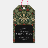 Victoriaanse donkere botanische rode bessen Kerstm Cadeaulabel (Voorkant)