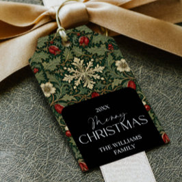 Victoriaanse donkere botanische rode bessen Kerstm Cadeaulabel