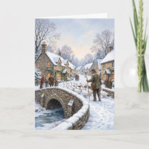 Victoriaanse dorpsganzen kerstkaart
