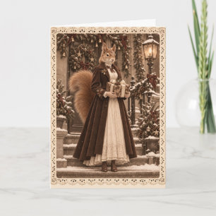 Victoriaanse Eekhoorn Kerstcadeau Sepia Kaart