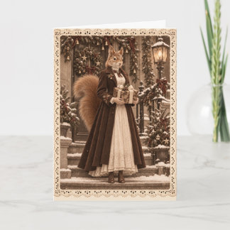 Victoriaanse Eekhoorn Kerstcadeau Sepia Kaart