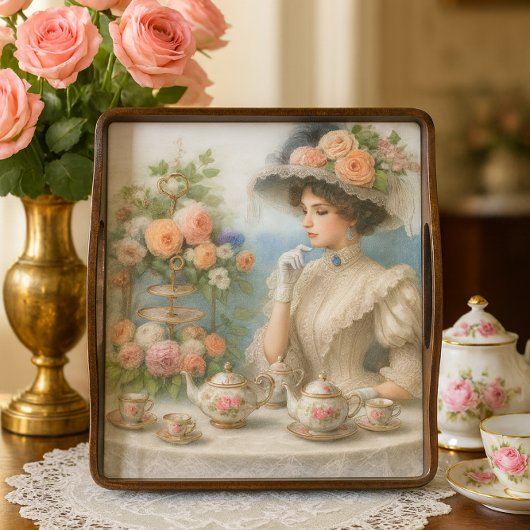 Victoriaanse Elegantie Dame bij High Tea Decoupage Tissuepapier